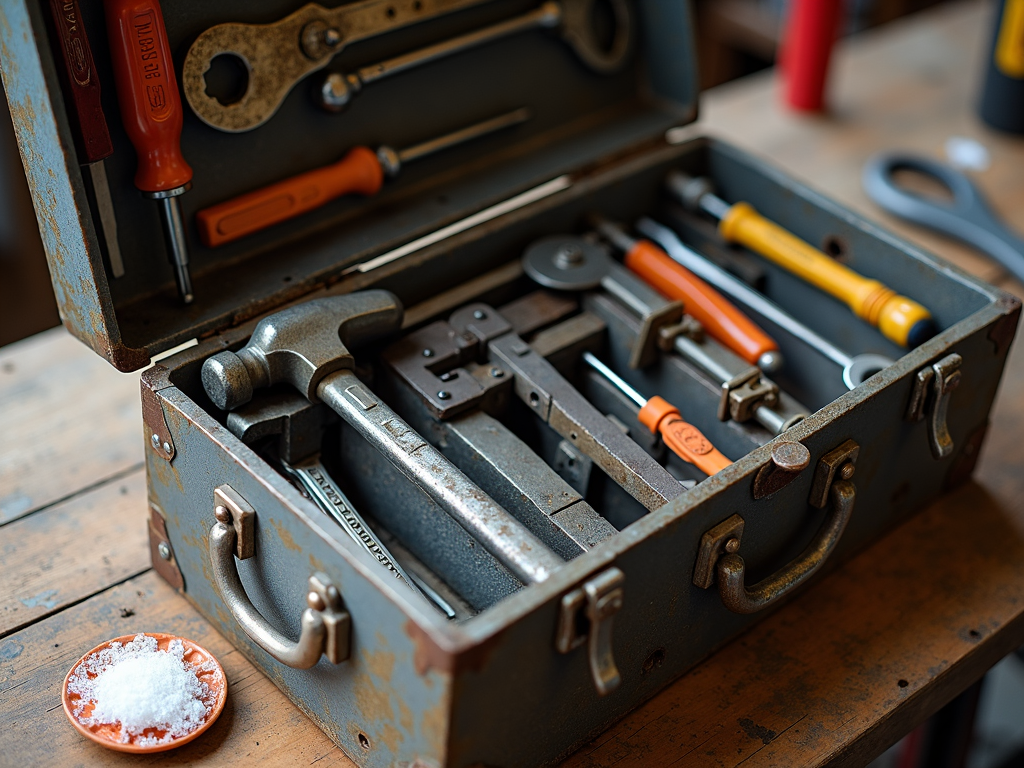 Well-organized toolbox with various construction tools