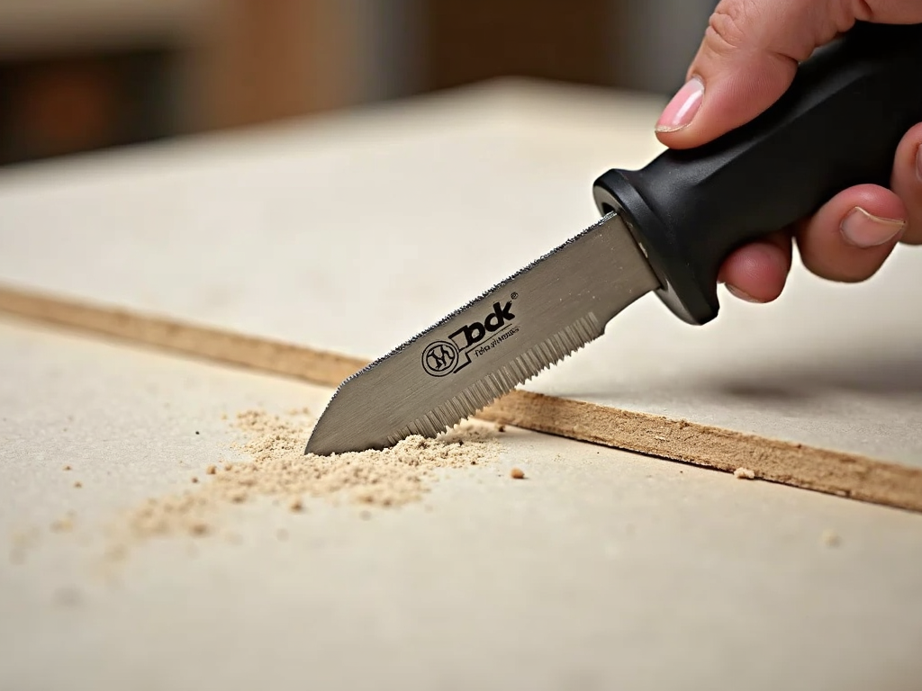 Utility knife cutting drywall