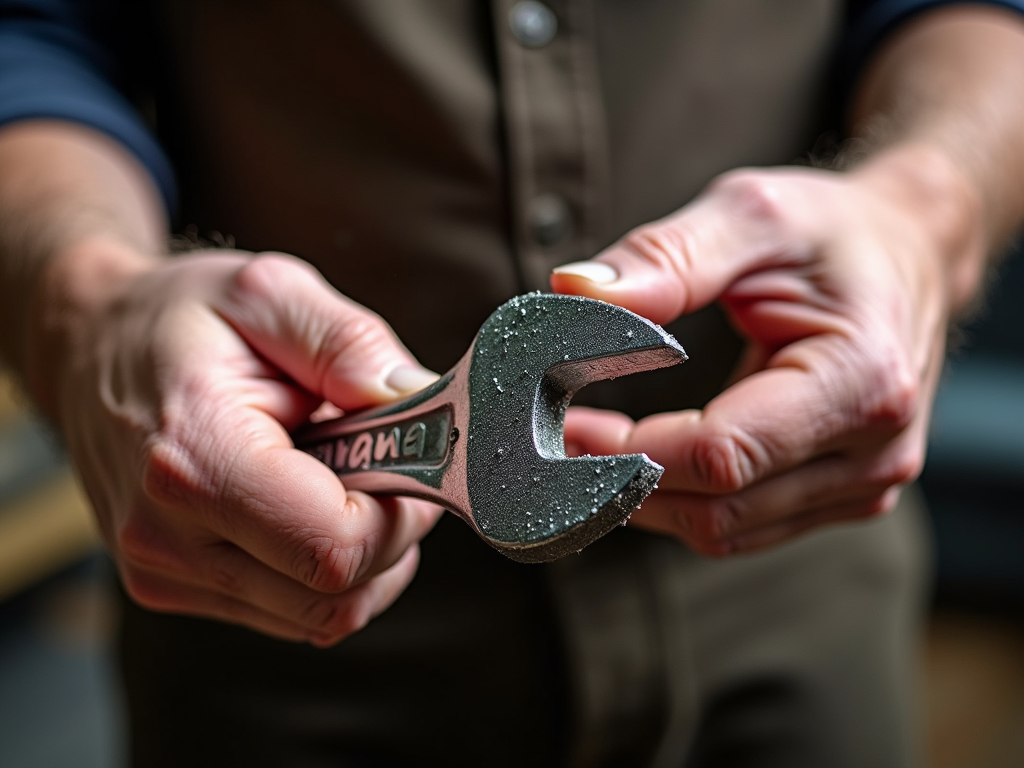 A craftsman’s hands holding a well-maintained wrench.