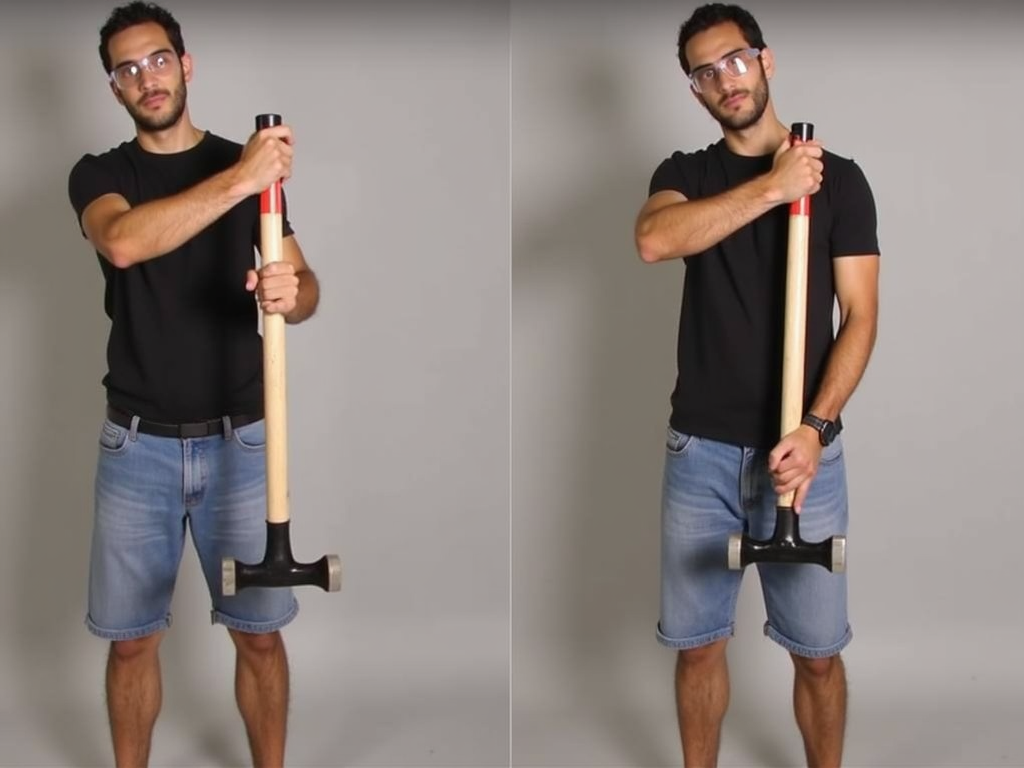 Correct grip and stance for using a hammer