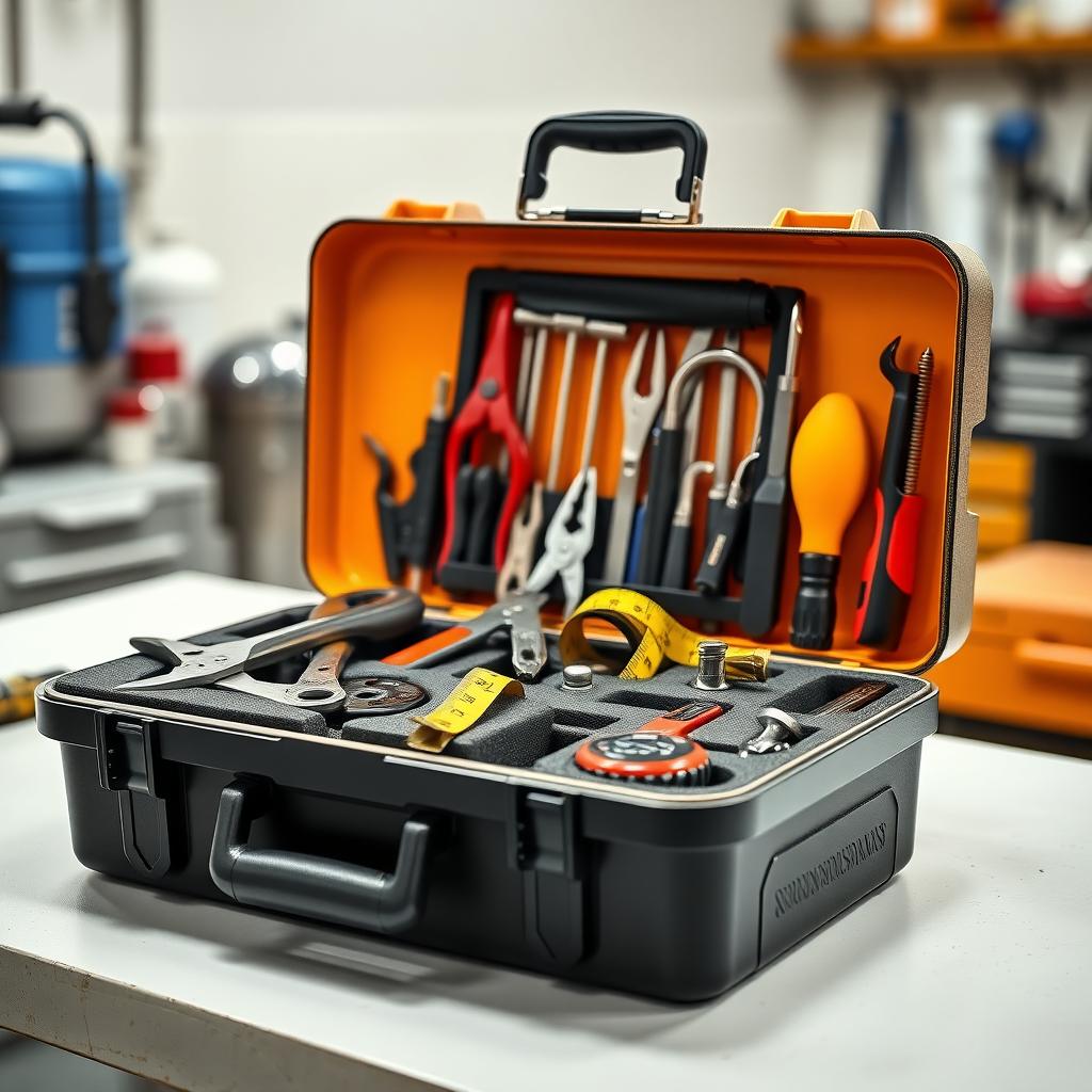 Open toolbox with organized, well-maintained workman tools on a workbench.