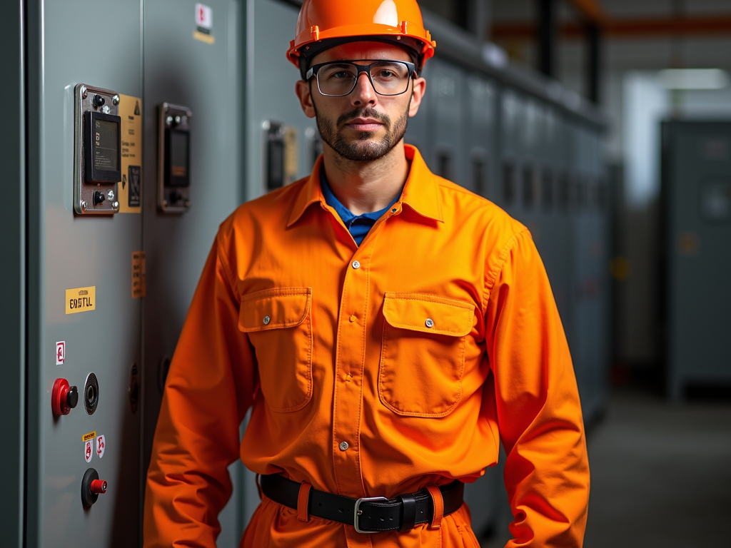 Electrician in fire-resistant clothing