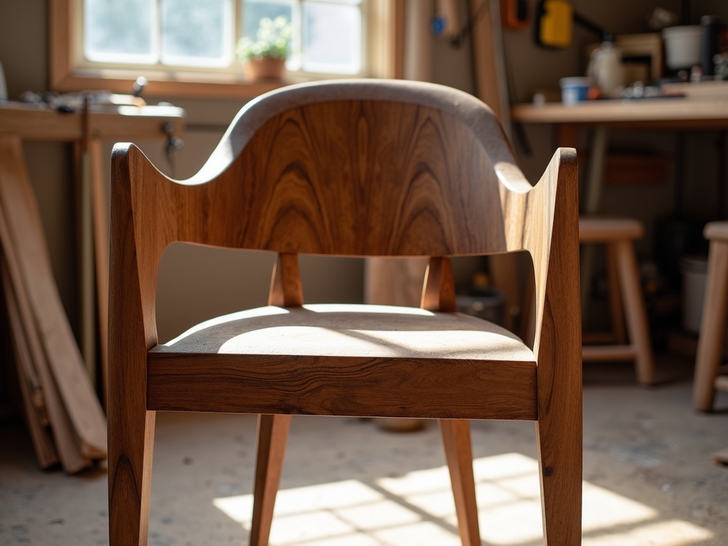 Finished walnut chair with mortise and tenon joints