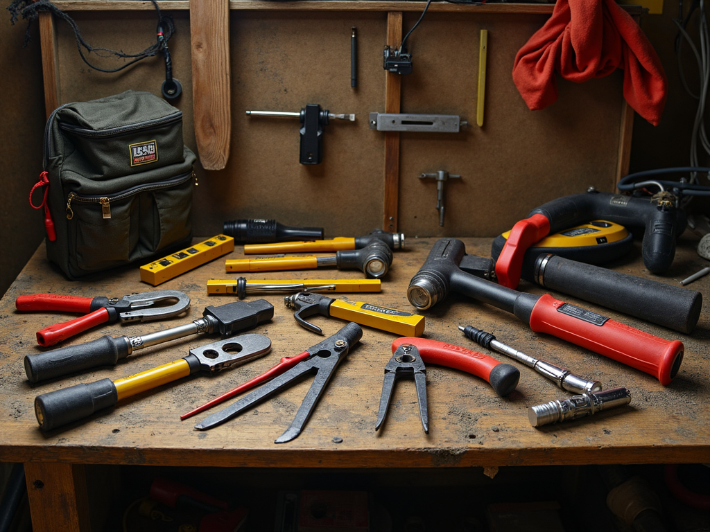 Assorted electrical tools on a workbench