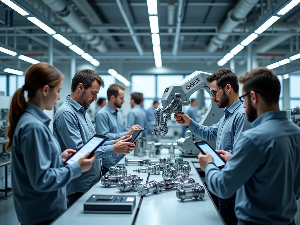 Futuristic workshop with robotics