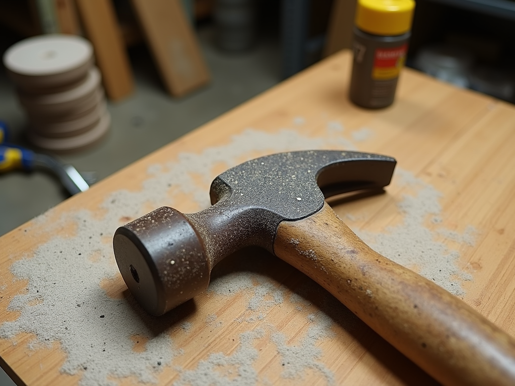Sanding a rusty hammer