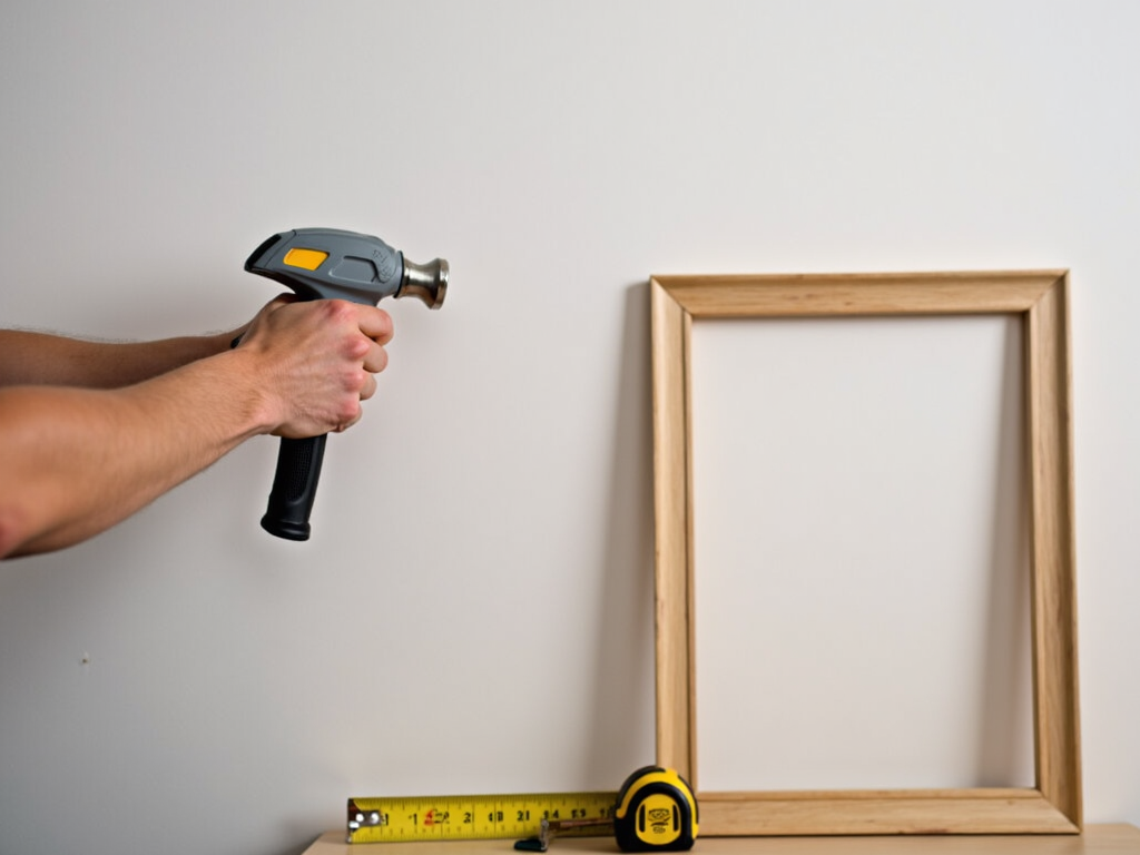 Hanging a picture frame with a hammer
