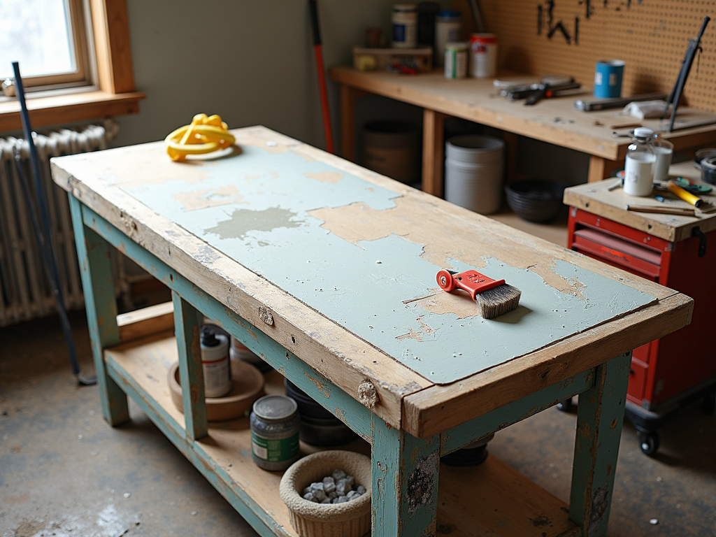 A workbench with tools and organization in progress.