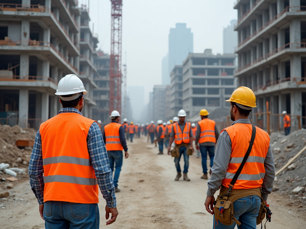 Safe construction site with workers following OSHA standards