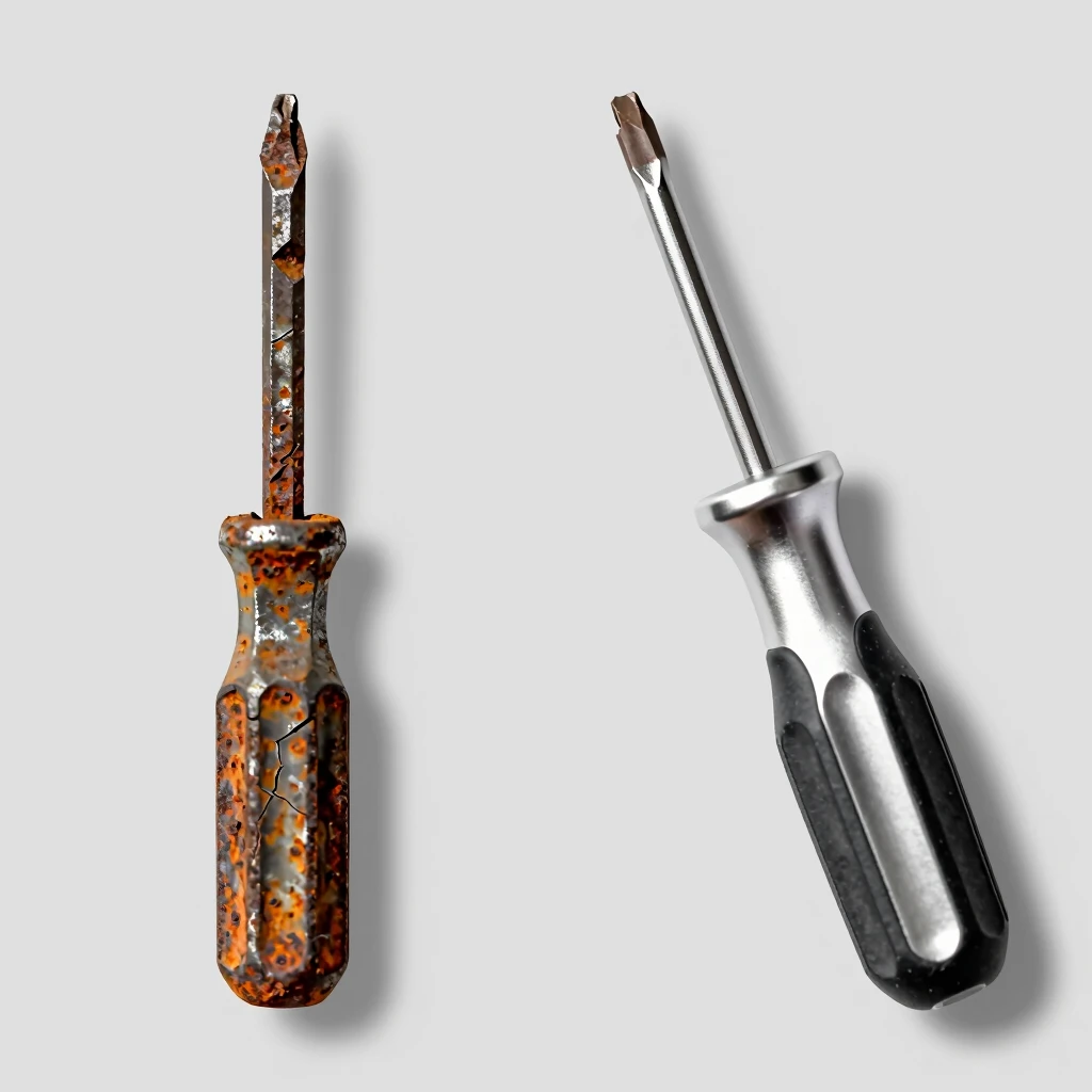 Comparison of worn old screwdriver versus new replacement tool