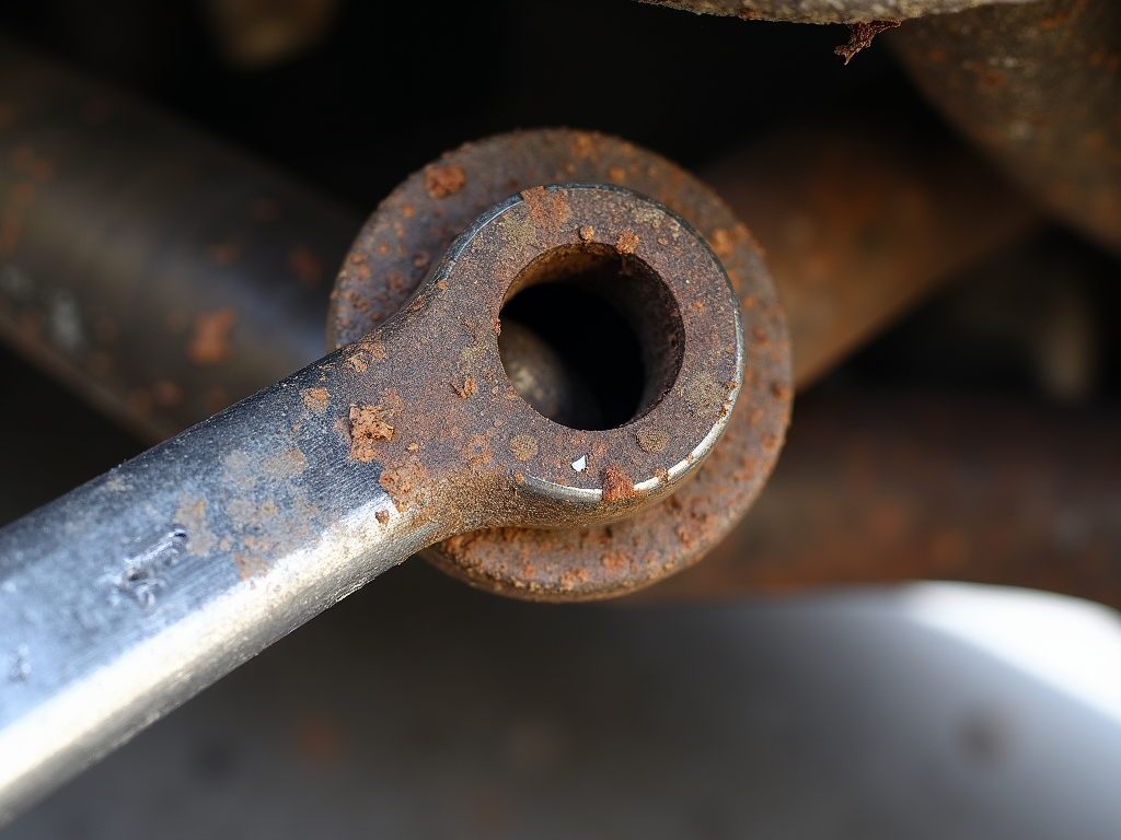 Box-end wrench on a rusted exhaust bolt
