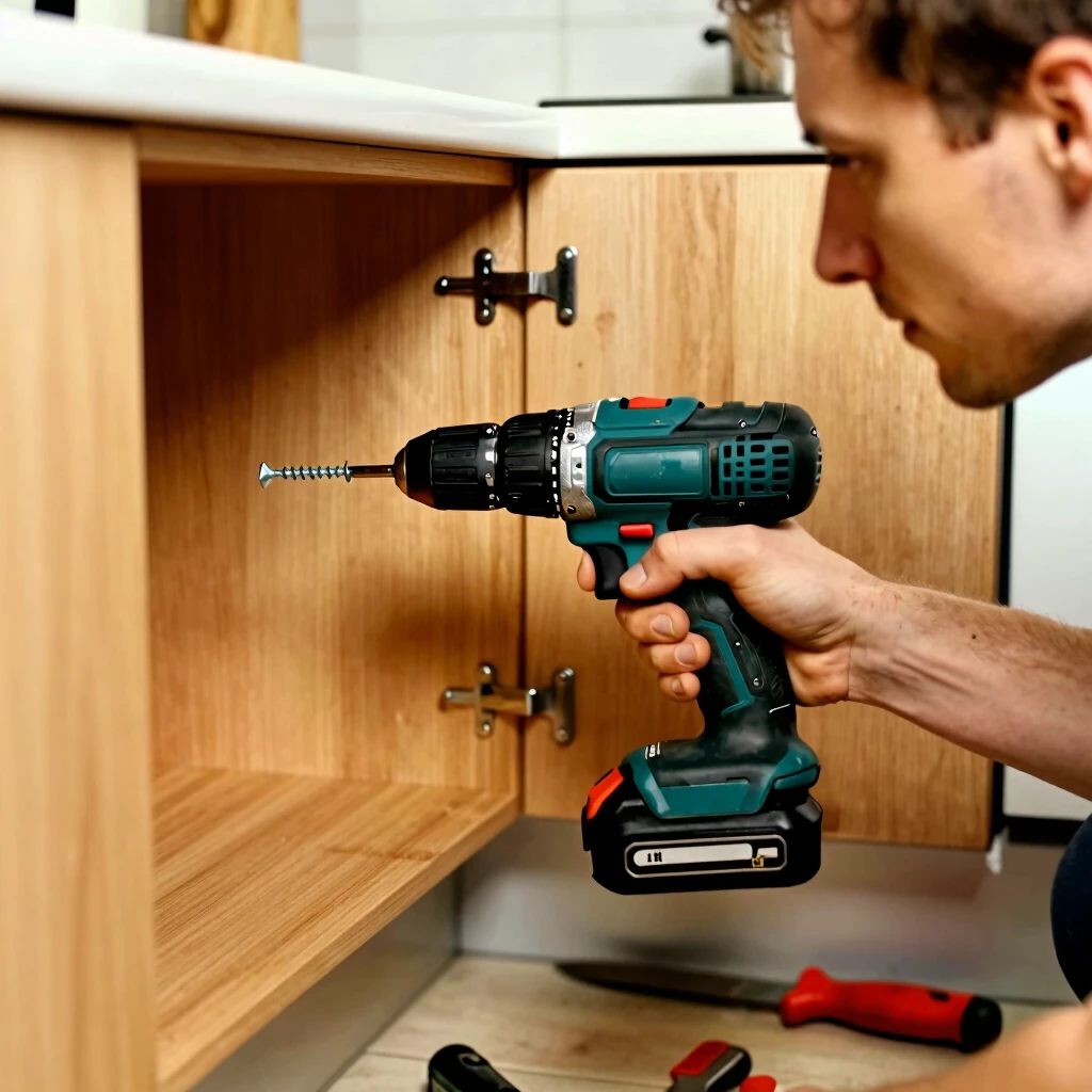 Using right-angle attachment for cabinet installation