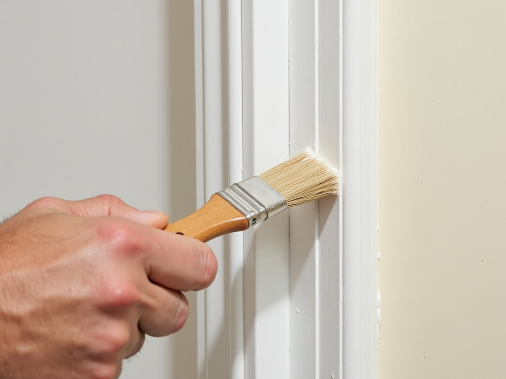 Angled sash brush painting door trim