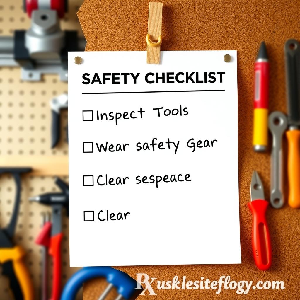 Workshop safety checklist on a corkboard