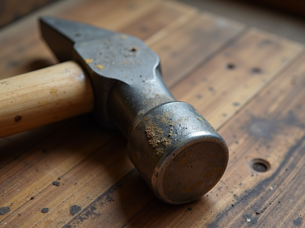 Worn but maintained hammer on wood