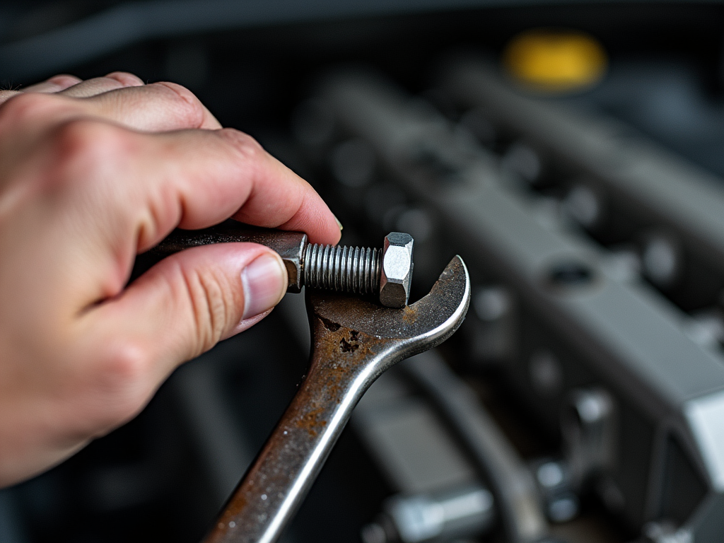 Scraped hand with wrench and damaged bolt