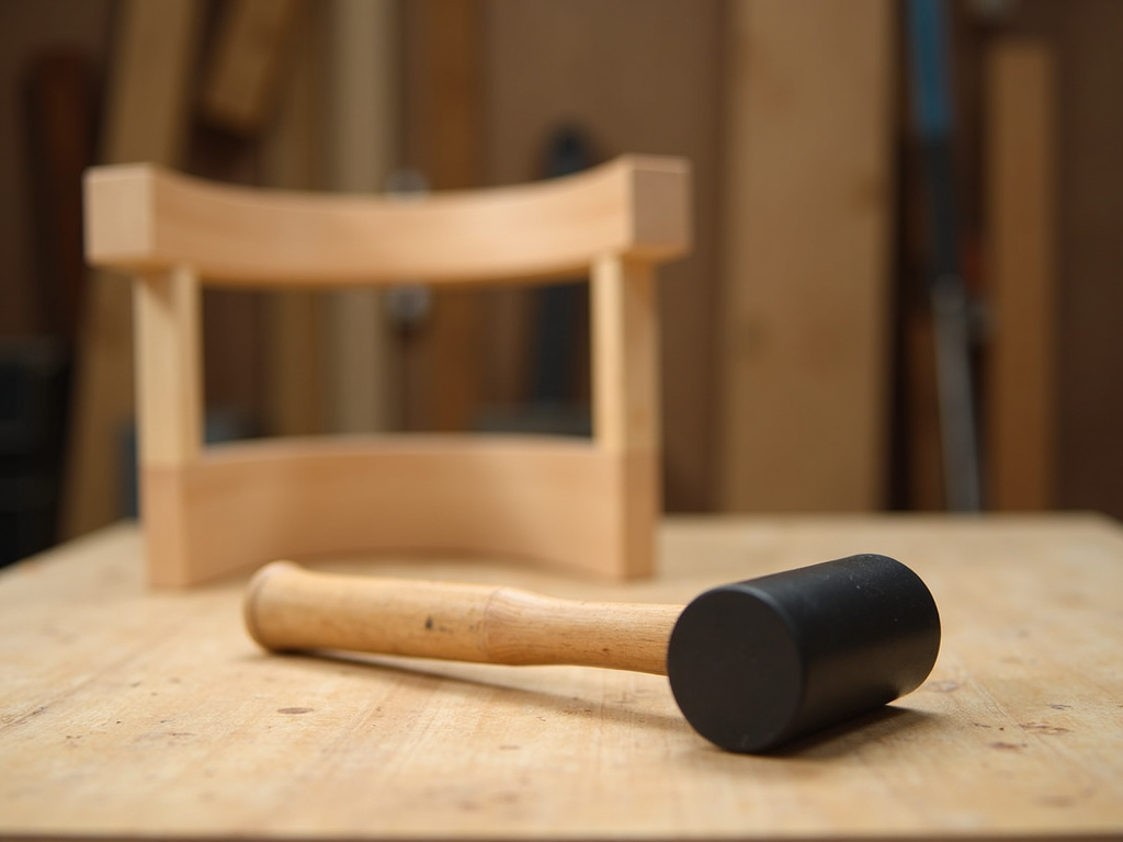 Rubber mallet on a workbench