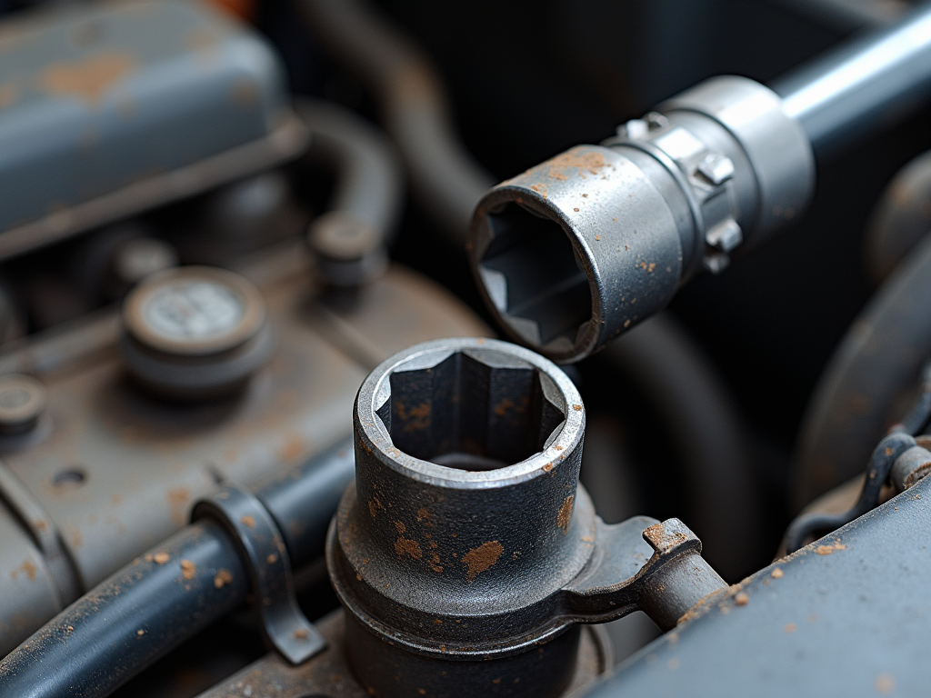 Socket wrench loosening a bolt on a car engine