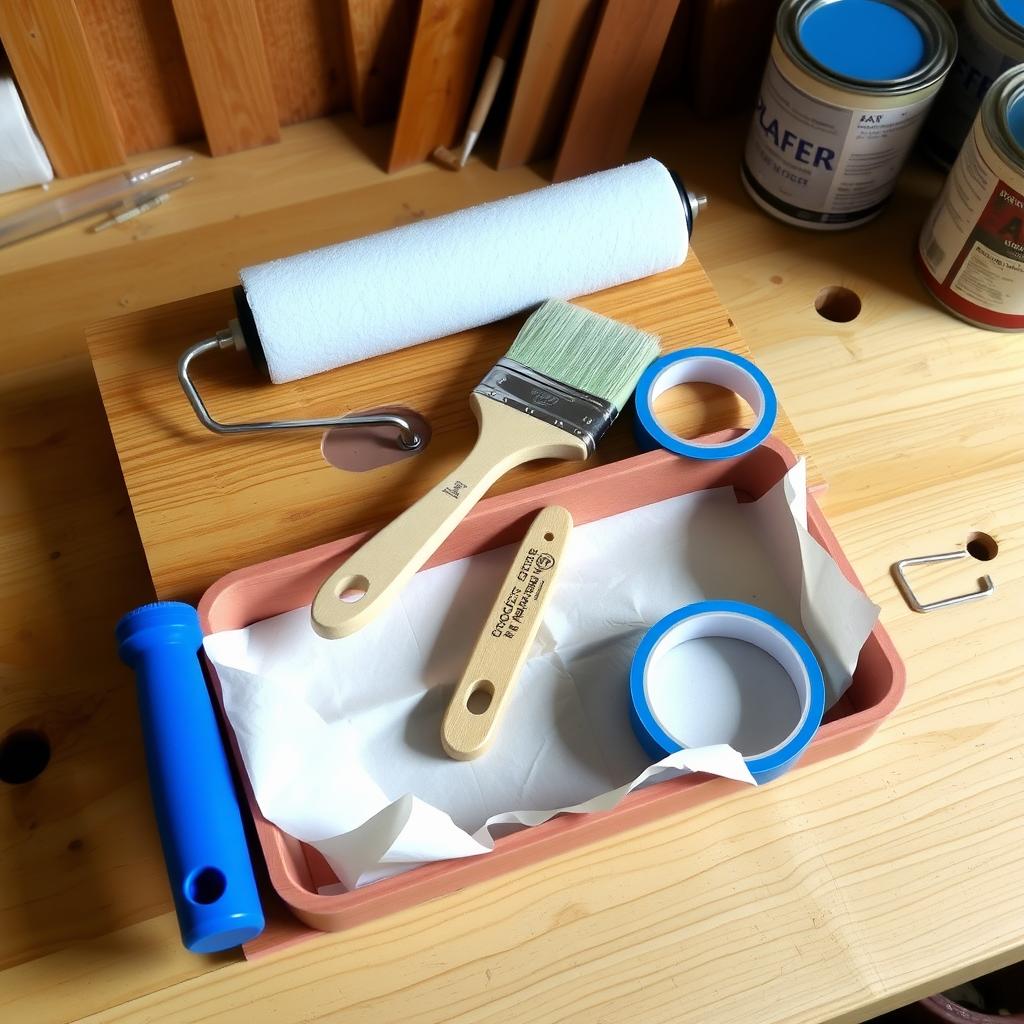 Painter’s toolkit on a workbench