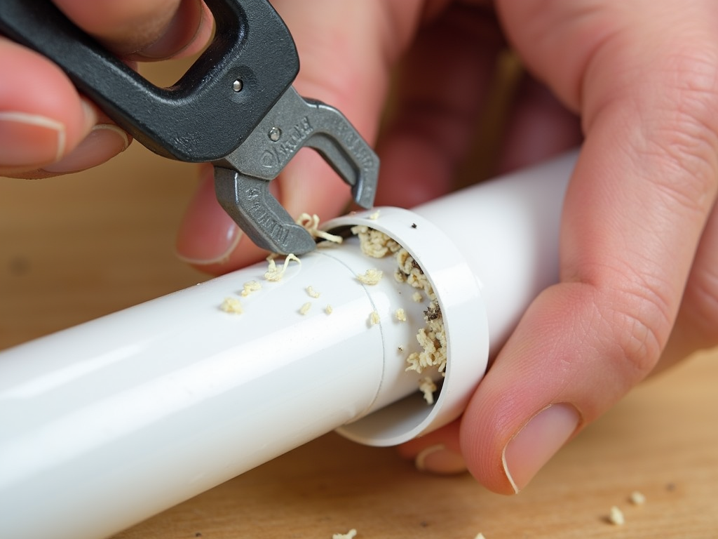 Hand cutting PVC pipe with a pipe cutter