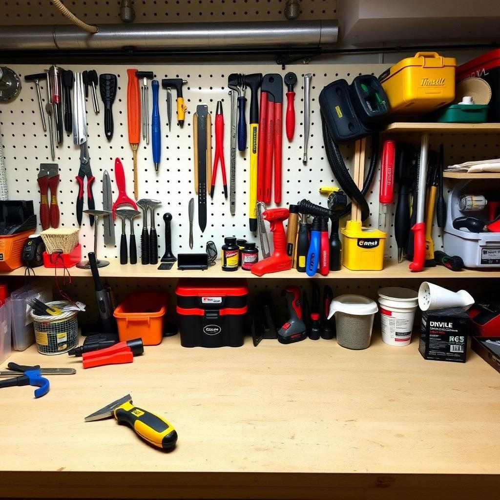 Organized workspace with tools stored safely.
