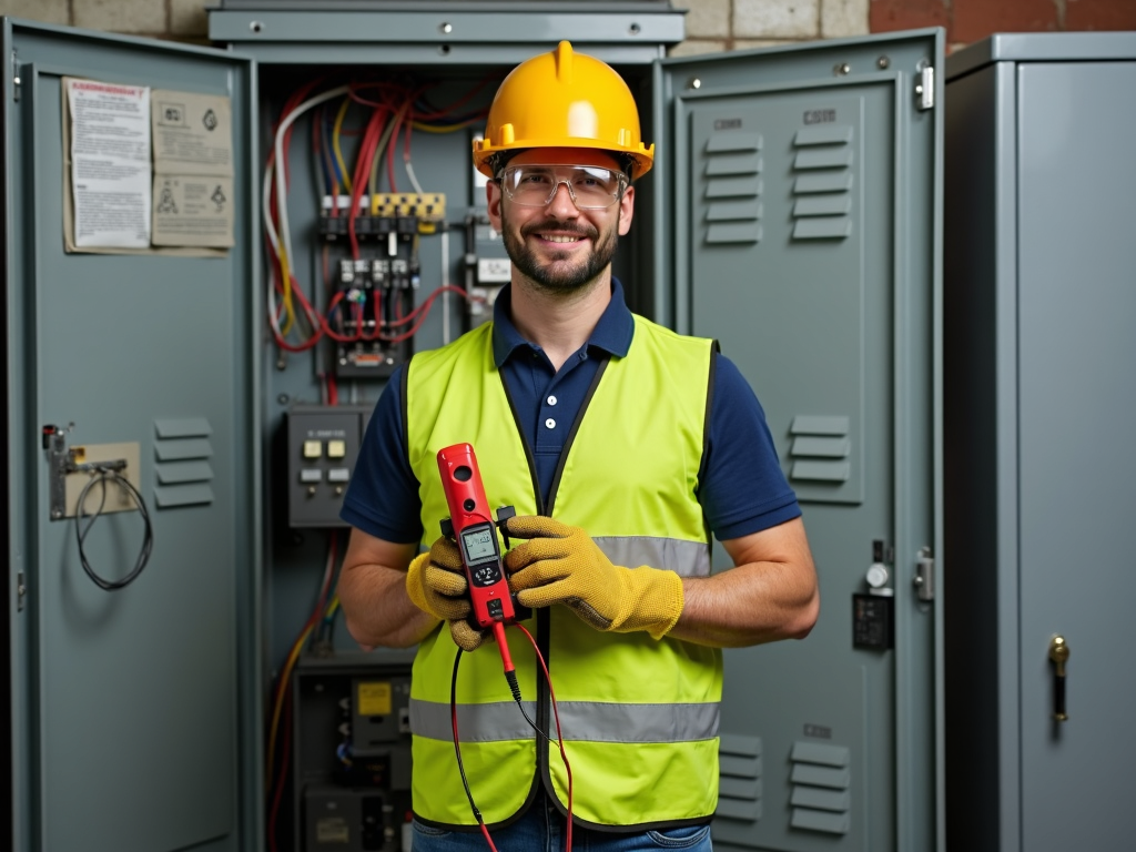 Electrician in safety gear