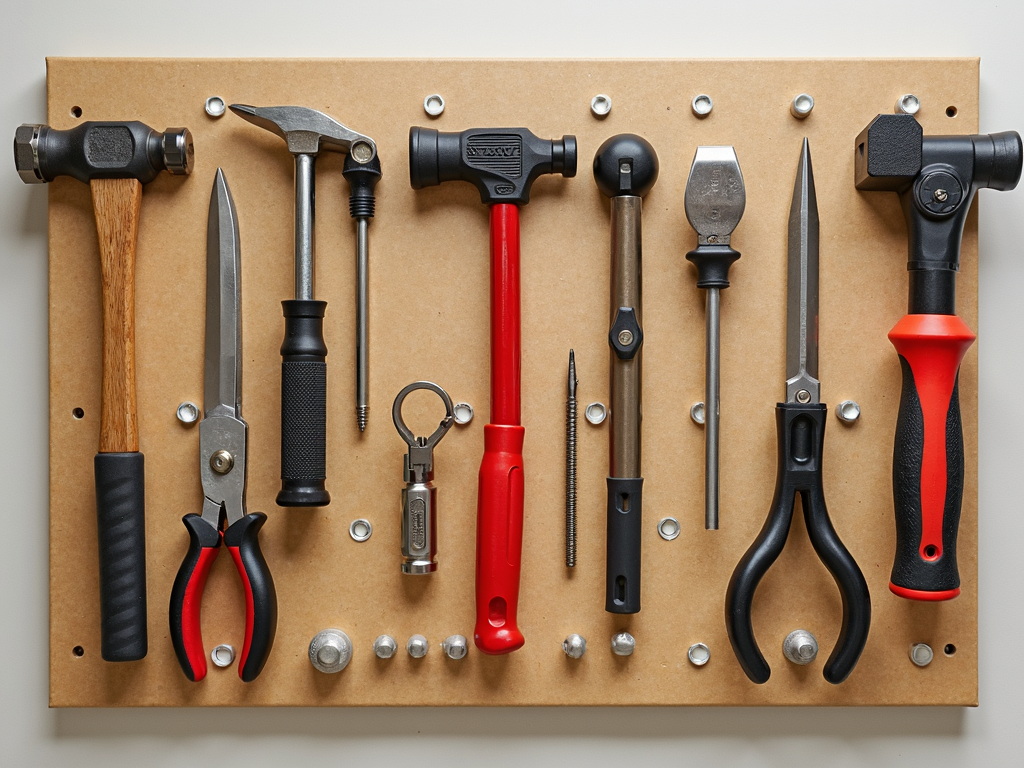 Pegboard organization in a workshop.