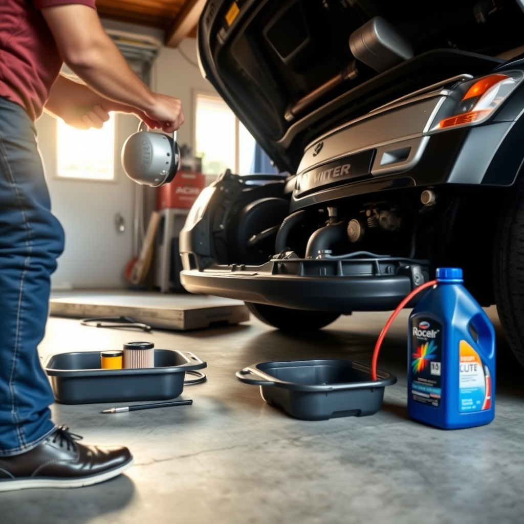 Hands-on oil change setup for routine car engine maintenance