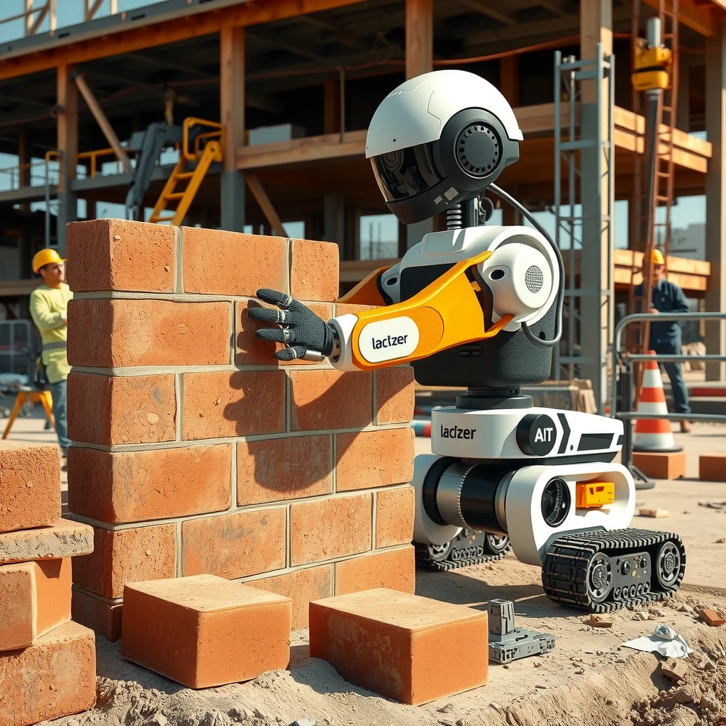Autonomous bricklaying robot efficiently building a wall on a construction site
