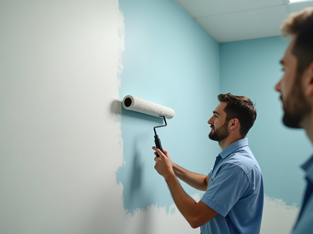 Painter using a smart roller with digital feedback.