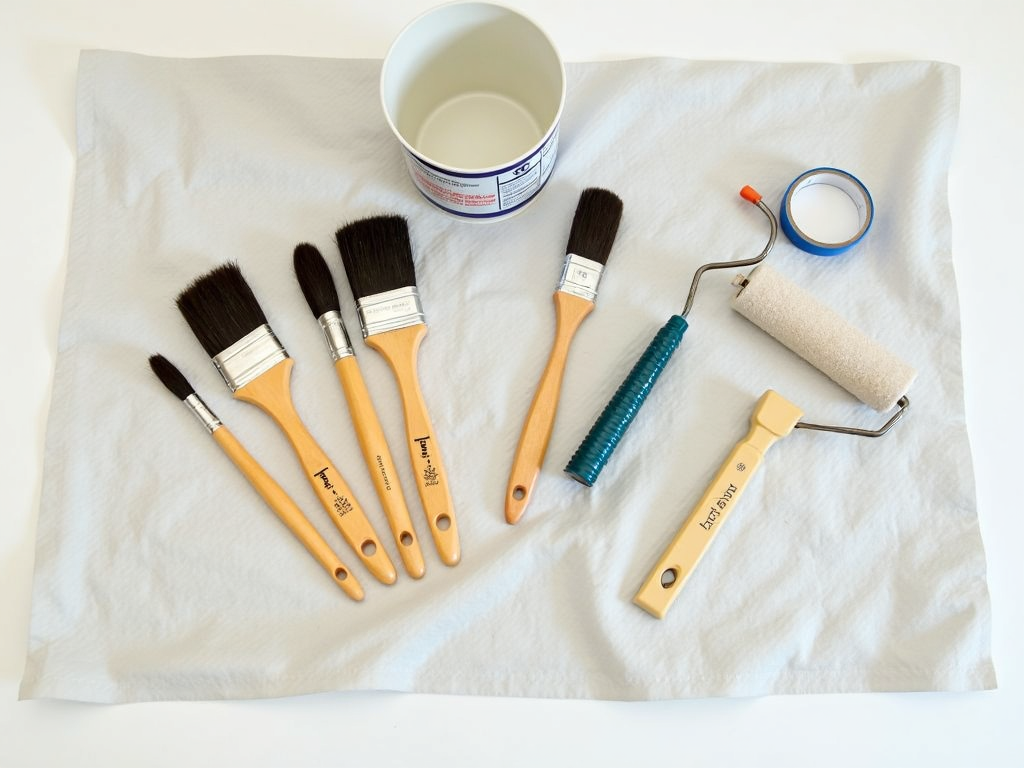 Essential painting tools prepared for a DIY project.