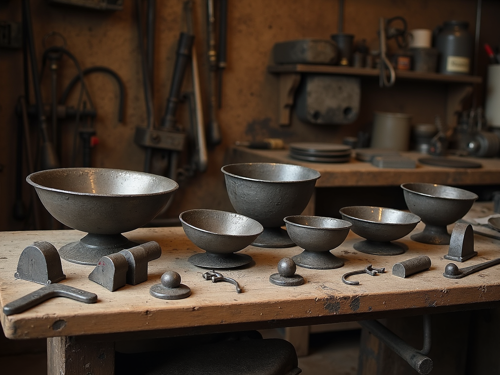 Finished metal pieces on workbench