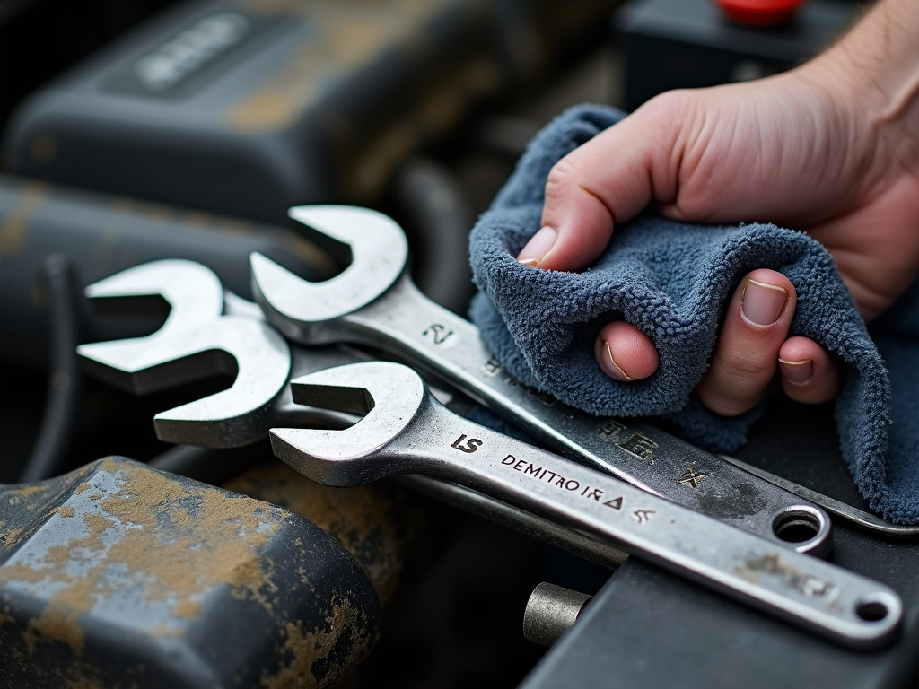 Cleaning automotive repair tools.
