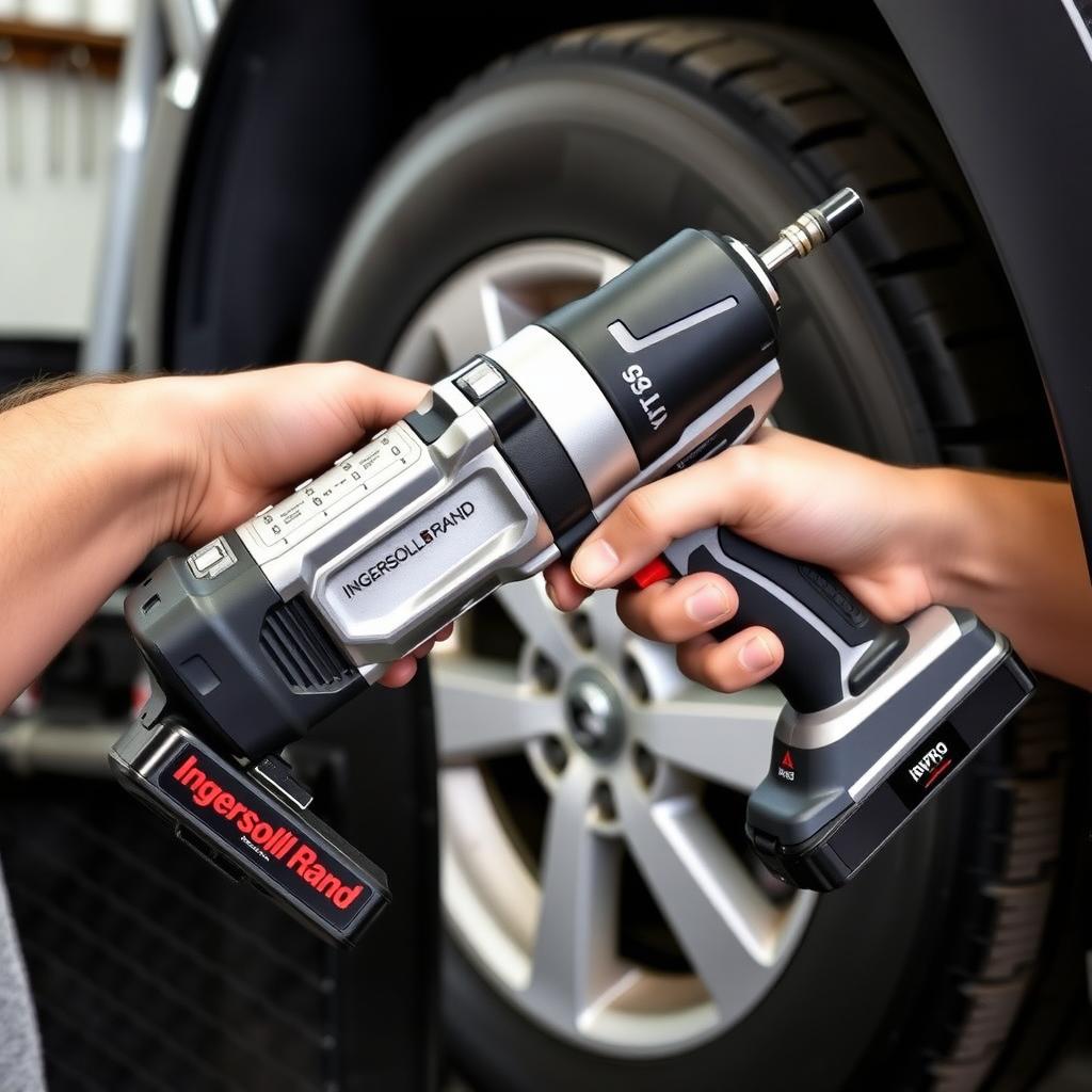 Tradesperson using a cordless impact wrench in a garage
