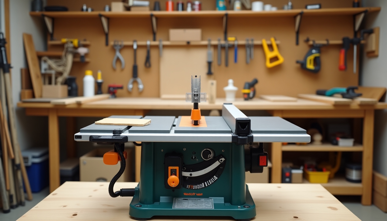 Compact table saw in a small workshop