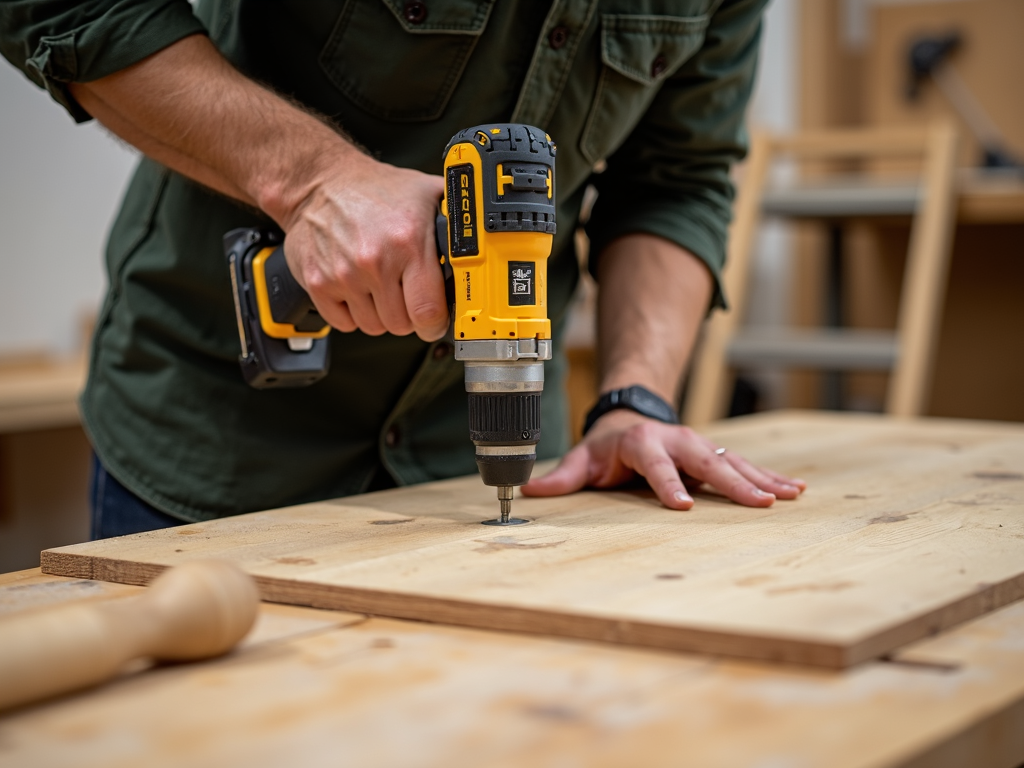 Professional using cordless drill.
