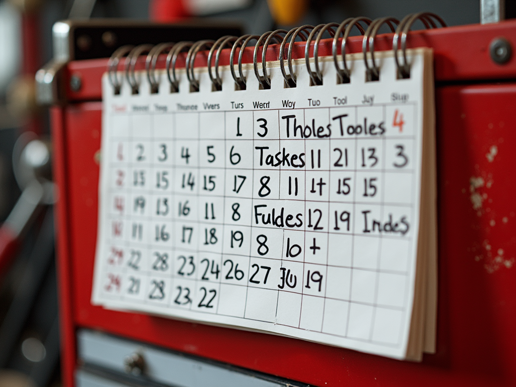 A maintenance schedule calendar for tool care.