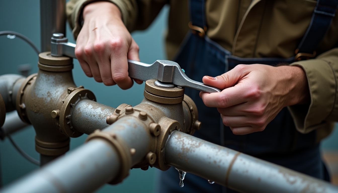 Workman using adjustable wrench