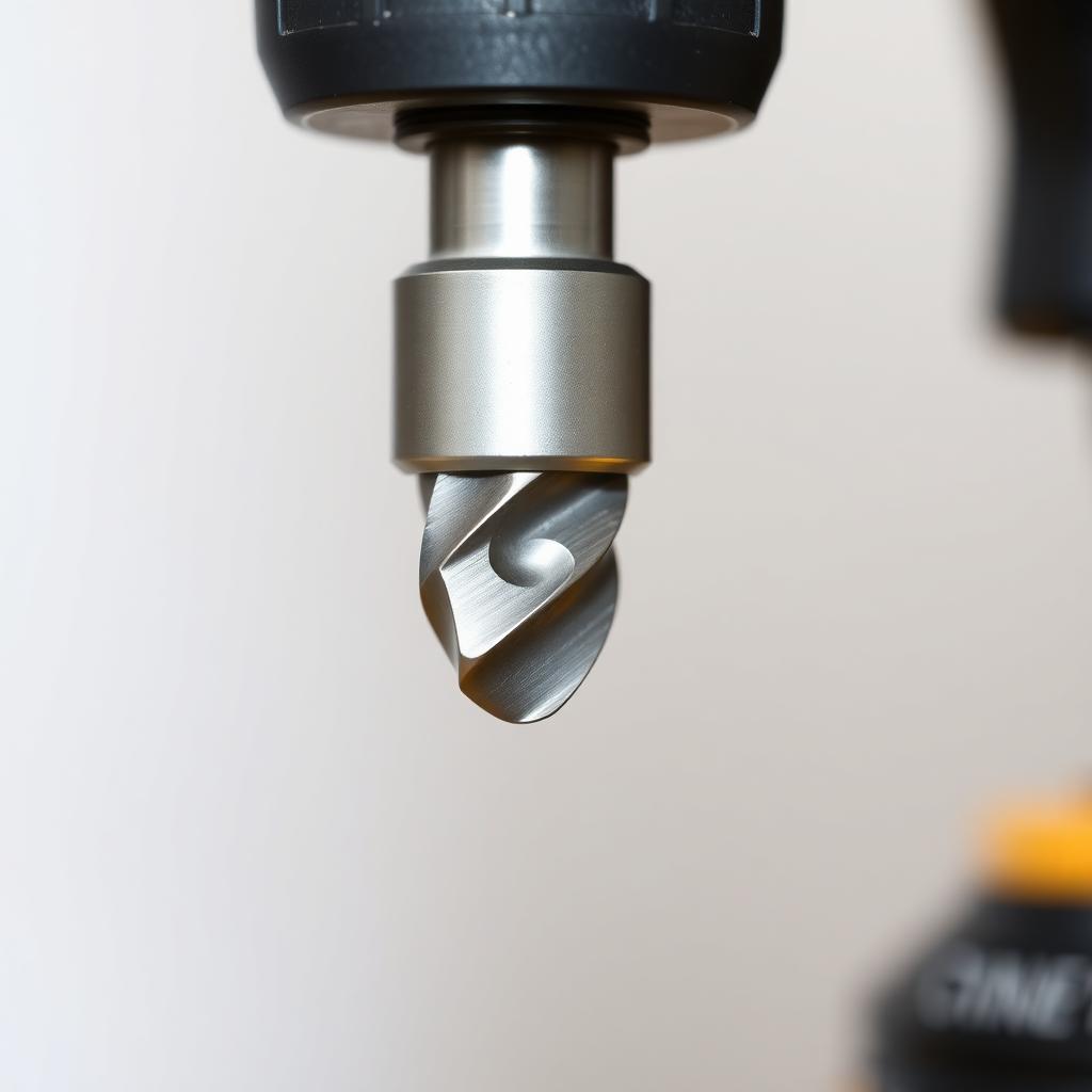 A cordless drill being prepped with a new drill bit on a workbench.
