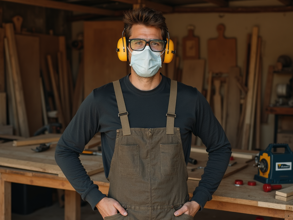 Woodworker dressed safely for the workshop