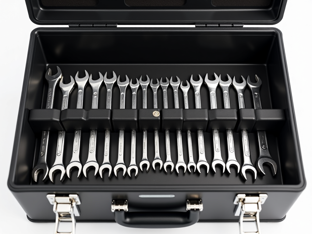 Organized tool box with wrenches
