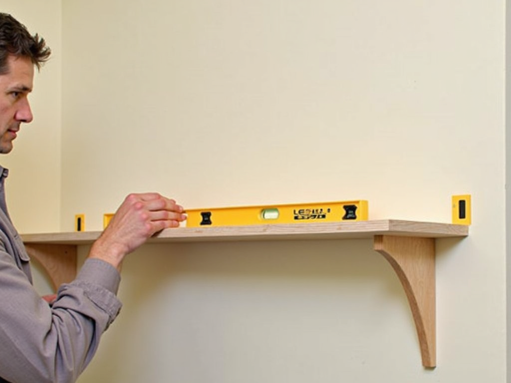 Using a level to align a shelf