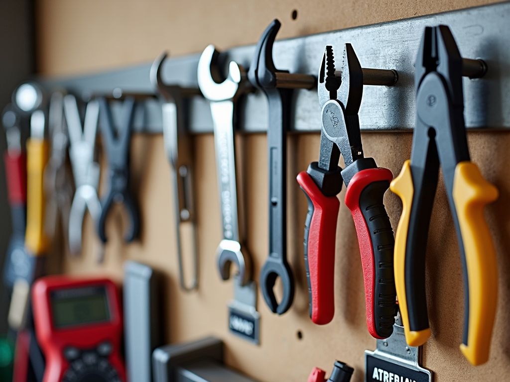 Clean tools organized on pegboard
