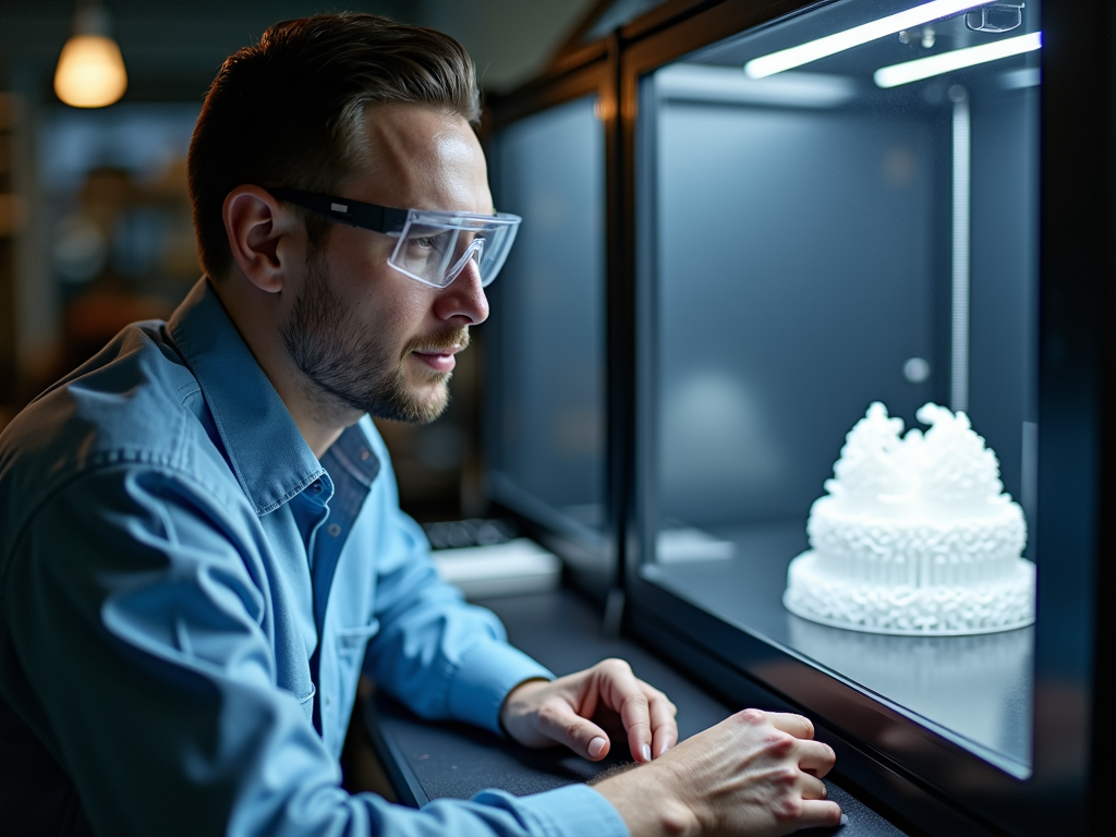 Worker using 3D printer