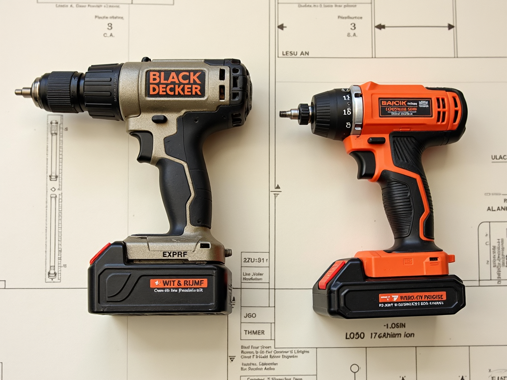 Evolution of Black & Decker cordless drills from the 1960s to today.