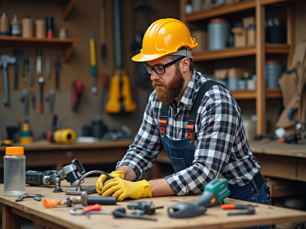 A contractor maintaining their tools.