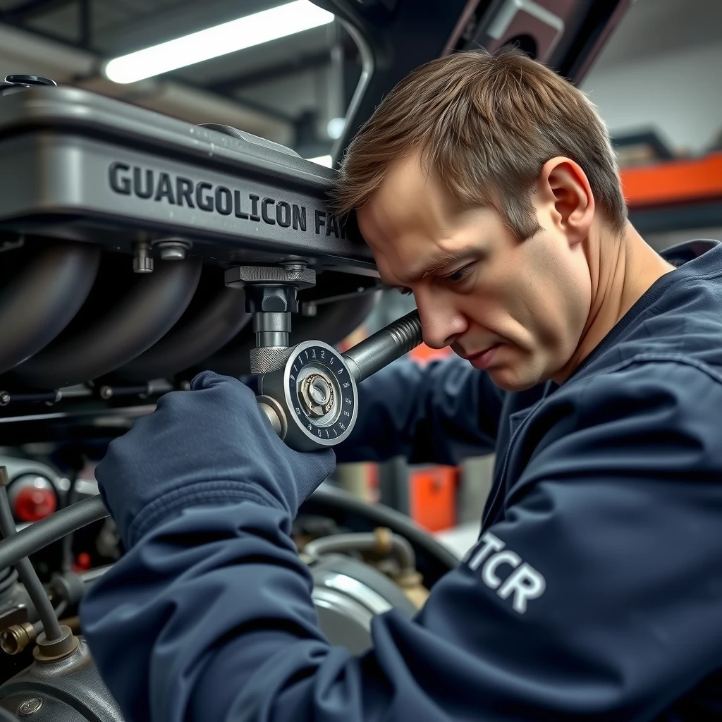 Mechanic using a torque wrench during vehicle maintenance