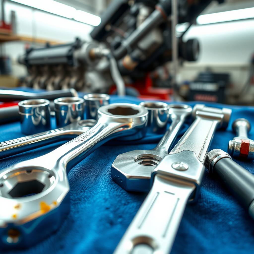 Essential workman tools for automotive repair arranged neatly.