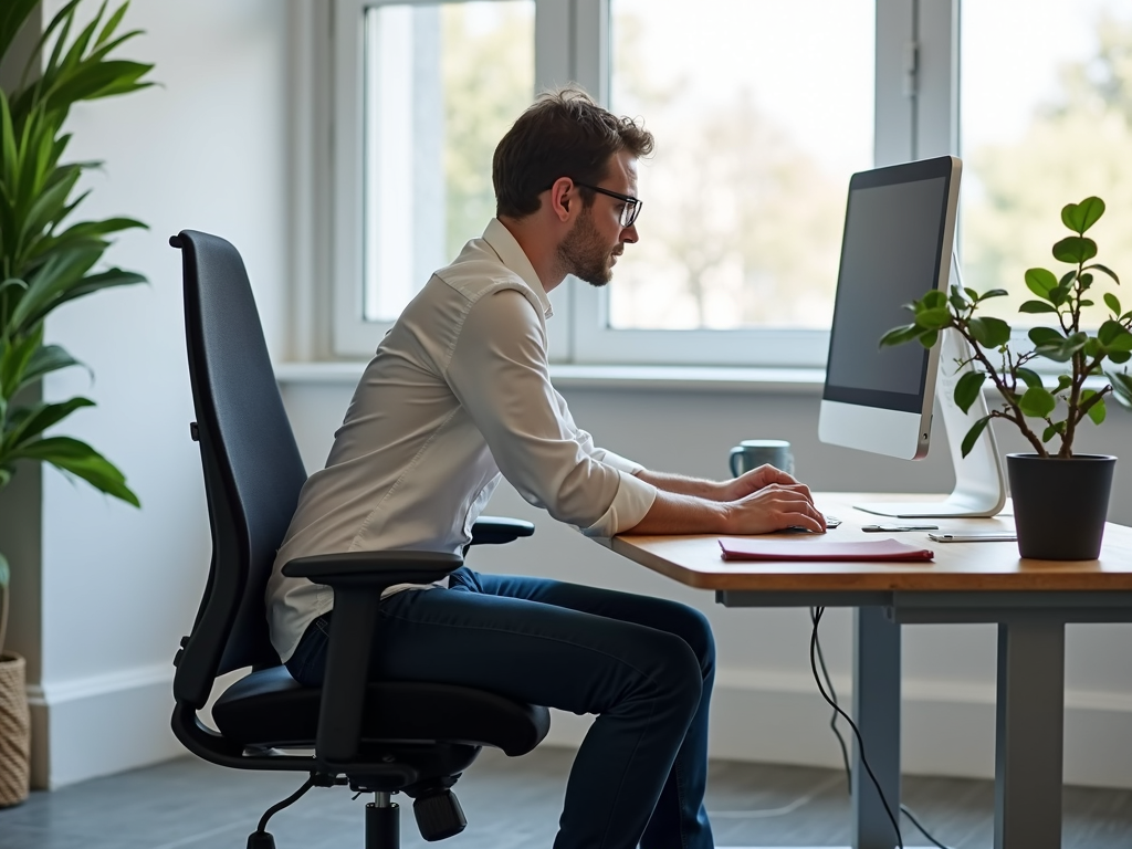 Worker adjusting ergonomic chair for better posture