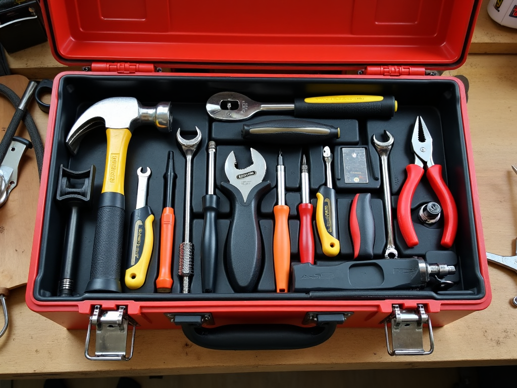 Essential hand tools organized in a toolbox